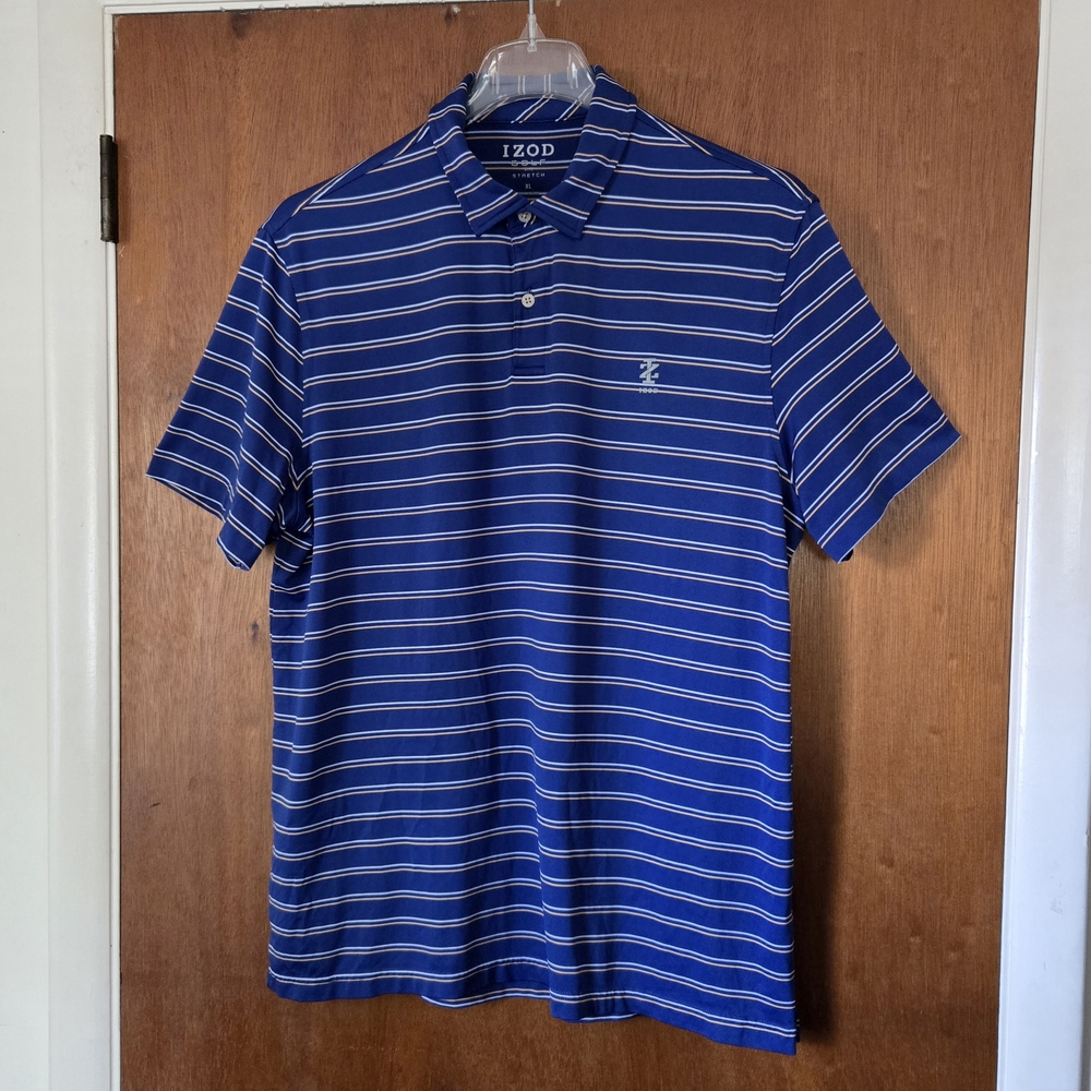 IZOD Men's Blue Striped Polo Shirt Mens Size XL